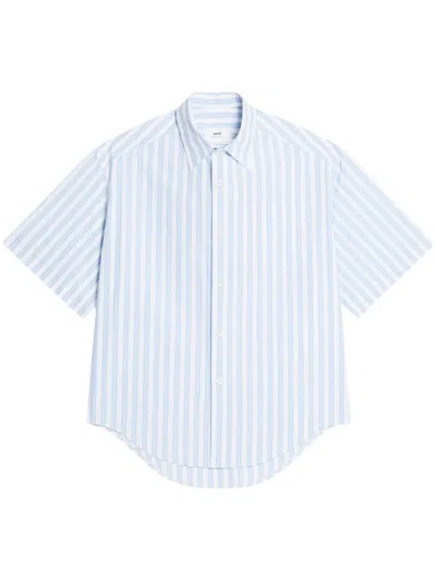 Ami Alexandre Mattiussi Striped Short-sleeve Shirt In Blue