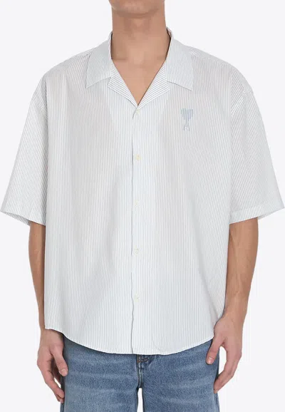 Ami Alexandre Mattiussi Striped Short-sleeved Shirt In Baby Blue