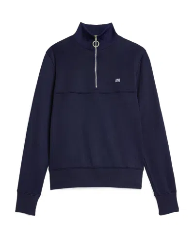 Ami Alexandre Mattiussi Striped Short-zip Pullover Sweatshirt In Black