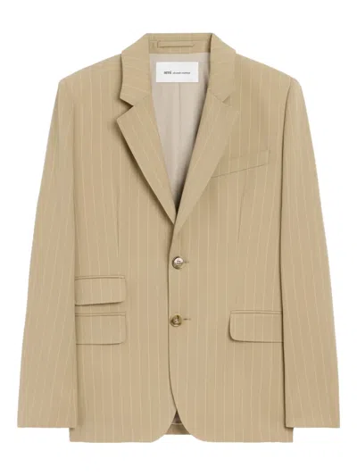 Ami Alexandre Mattiussi Striped Single-breasted Blazer In Neutral