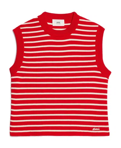 Ami Alexandre Mattiussi Striped Sleeveless Knit Vest In Red