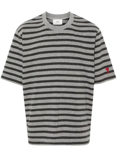 Ami Alexandre Mattiussi Striped T-shirt In Grey