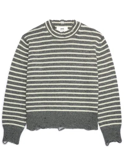 Ami Alexandre Mattiussi Striped Wool Jumper In Grey
