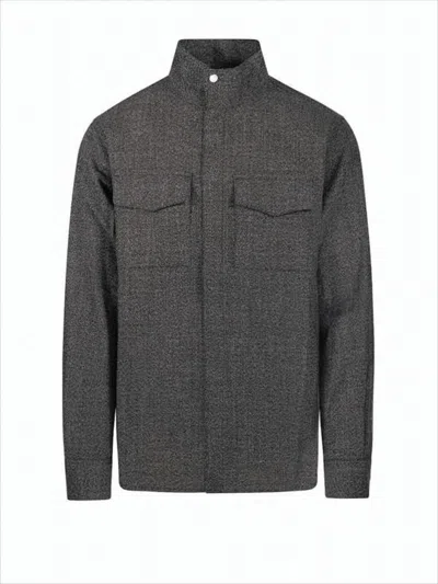 Ami Alexandre Mattiussi Structured Dark Grey Shirt Jacket With High Collar And Chest Pockets In White