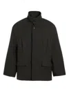 Ami Alexandre Mattiussi Structured Grey Coat With High Collar And Button Closure In Black