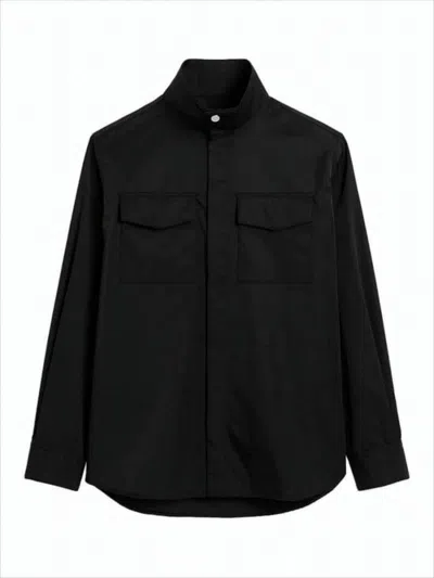 Ami Alexandre Mattiussi Structured High Stand Collar Shirt With Flap Pockets In Black