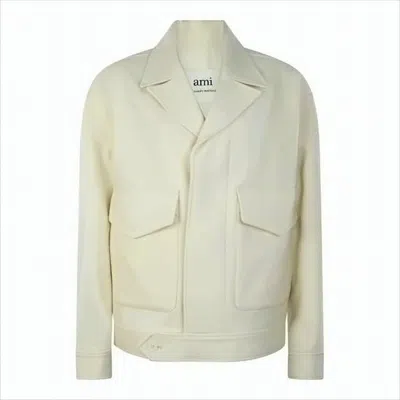 Ami Alexandre Mattiussi Structured White Wool Jacket With Flap Pockets