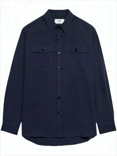 Ami Alexandre Mattiussi Structured Wool Jacket With Classic Collar In Black