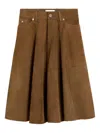 Ami Alexandre Mattiussi Pleated Suede Midi Skirt In Brown