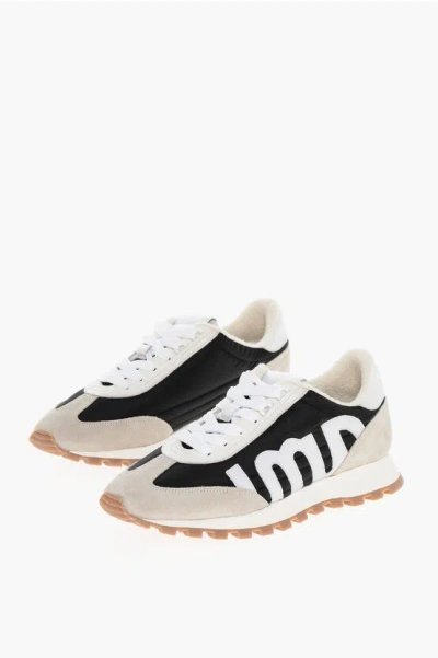 Ami Alexandre Mattiussi Suede And Fabric Sneakers With Logo Patch In Neutral