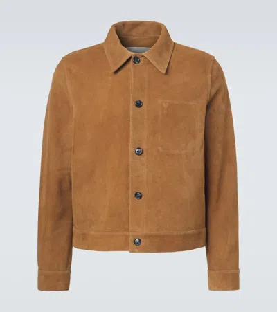 Ami Alexandre Mattiussi Suede Jacket Collared Design Chest Pocket In Brown