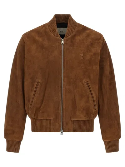 Ami Alexandre Mattiussi Goat Suede Jacket In Brown