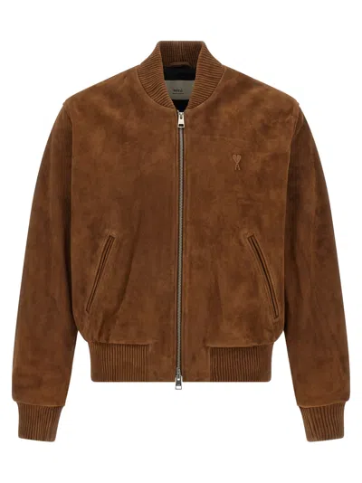 Ami Alexandre Mattiussi Goat Suede Jacket In Brown