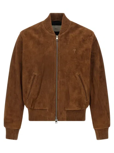 Ami Alexandre Mattiussi Suede Bomber Jacket Puffer Jackets Multicolor In Brown