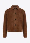 Ami Alexandre Mattiussi Suede Button-up Jacket In Brown