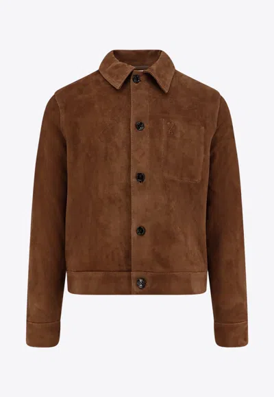 Ami Alexandre Mattiussi Suede Button-up Jacket In Brown