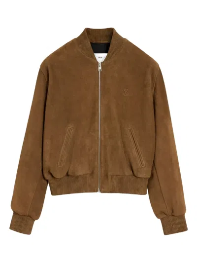 Ami Alexandre Mattiussi Goat Suede Jacket In Brown