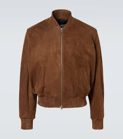 Ami Alexandre Mattiussi Goat Suede Jacket In Brown