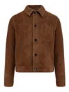 Ami Alexandre Mattiussi Mens Noisette Pointed-collar Embossed-logo Leather Jacket In Brown