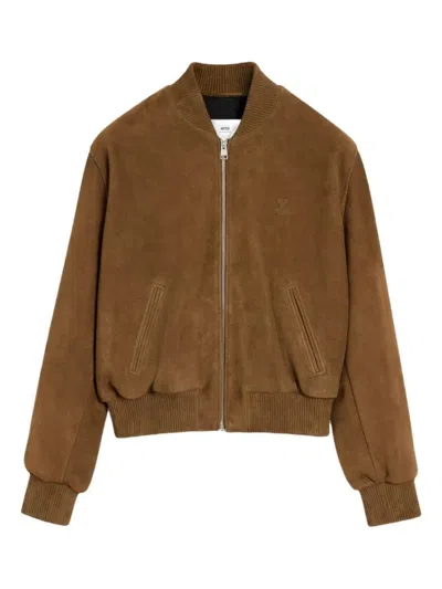 Ami Alexandre Mattiussi Suede Jacket In Brown