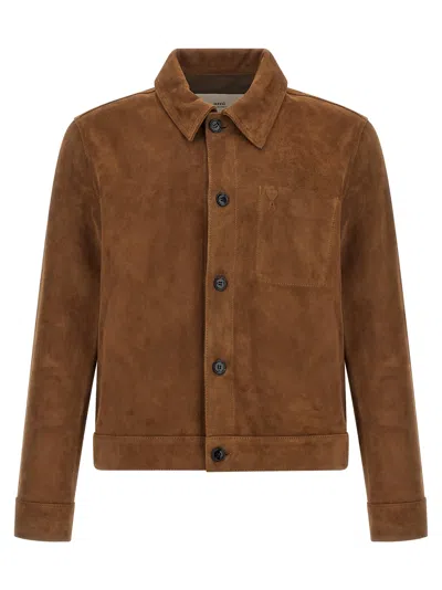 AMI ALEXANDRE MATTIUSSI SUEDE JACKET PUFFER JACKETS MULTICOLOR