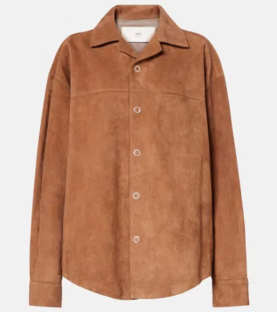 Ami Alexandre Mattiussi Suede Overshirt In Brown