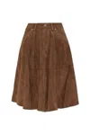 Ami Alexandre Mattiussi A-line Midi Suede Skirt With Side Pockets In Brown