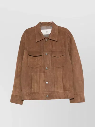 AMI ALEXANDRE MATTIUSSI SUEDE TEXTURE JACKET WITH CHEST AND FLAP POCKETS