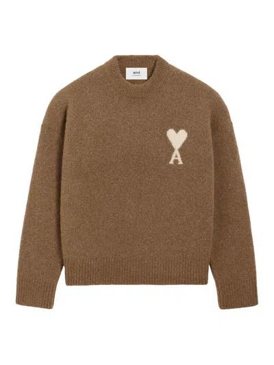 Ami Alexandre Mattiussi Relaxed Fit Brown Alpaca Wool Sweater