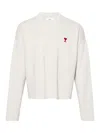 Ami Alexandre Mattiussi White Crewneck Sweater With Signature Ami De Coeur Logo In Cotton Blend Woman In White