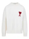 Ami Alexandre Mattiussi Adc Crewneck Off White And Red Wool Sweater In Red