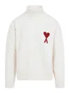 Ami Alexandre Mattiussi High-neck Sweater With Ribbed Details And Embroidered Accent In White