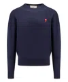 Ami Alexandre Mattiussi Merino Wool Sweater With Frontal Logo In Blue