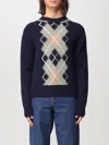 Ami Alexandre Mattiussi Blue Crewneck Sweater With Argyle Motif In Wool And Cashmere Man In Beige