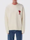Ami Alexandre Mattiussi Heart Friend Wool Sweater With Exposed Stitching In Neutral