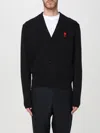 Ami Alexandre Mattiussi Heather Black Wool Cardigan With V-neck And Signature Logo In Schwarz