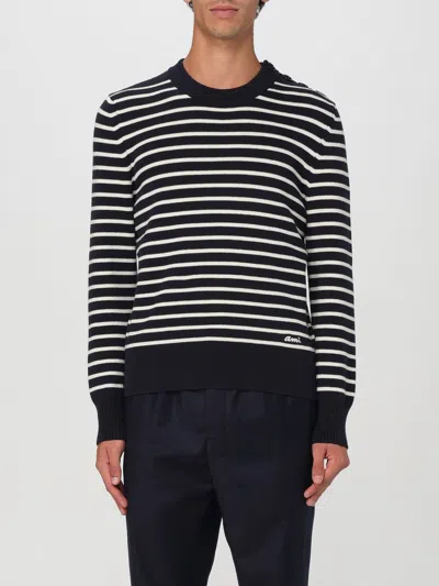 Ami Alexandre Mattiussi Ami Sailor Crew Neck Navy Blue And Off White Cotton Pullover In Multi