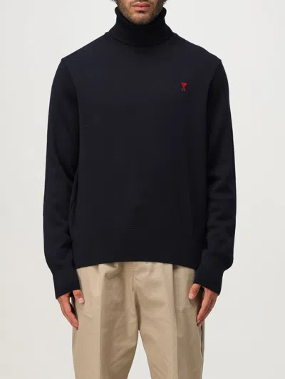 Ami Alexandre Mattiussi Wool Sweater With Turtleneck And Ribbed Finish In Black