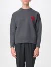 Ami Alexandre Mattiussi Crew Neck Long Sleeve Sweater With Ribbed Edges In Gray