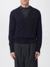 Ami Alexandre Mattiussi Ami Paris Men Blue Cardigan With V Neck And Adc Embroidery On The Front In Wool Blend Man In Blue