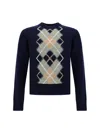 Ami Alexandre Mattiussi Blue Crewneck Sweater With Argyle Motif In Wool And Cashmere Man In Beige