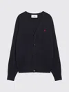 Ami Alexandre Mattiussi Ami Paris Men Blue Cardigan With V Neck And Adc Embroidery On The Front In Wool Blend Man In Blue
