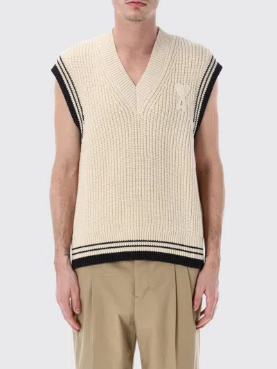 Ami Alexandre Mattiussi Ami Paris Ribbed Wool Sleeveless Ami De Coeur Sweater In Neutral