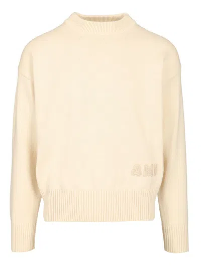 Ami Alexandre Mattiussi Sweater With Embroidered Logo Sweatshirts White In Neutrals