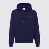 Ami Alexandre Mattiussi Ami Navy Blue Cotton Jersey Hoodie With Signature Monogram In Blue