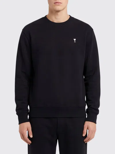 Ami Alexandre Mattiussi Ami Paris Embroidered Crew Neck Sweater With Ribbed Trims In Black