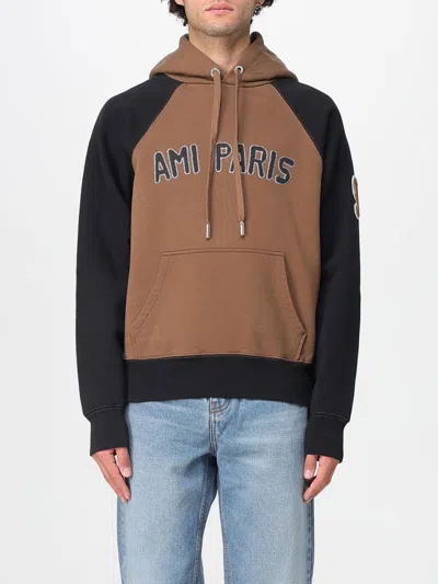 AMI ALEXANDRE MATTIUSSI SWEATSHIRT AMI PARIS MEN COLOR BROWN,H31876032
