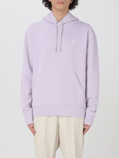 Ami Alexandre Mattiussi Logo-embroidered Organic Cotton-jersey Hoodie In Purple