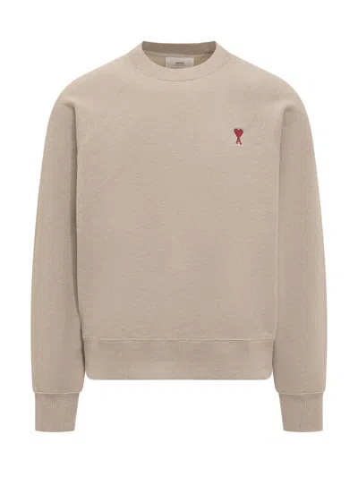 Ami Alexandre Mattiussi Ami De Caur Cotton Jersey Sweatshirt In Beige