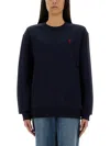 Ami Alexandre Mattiussi Crewneck Heart-embroidered Wool Sweater In Blue